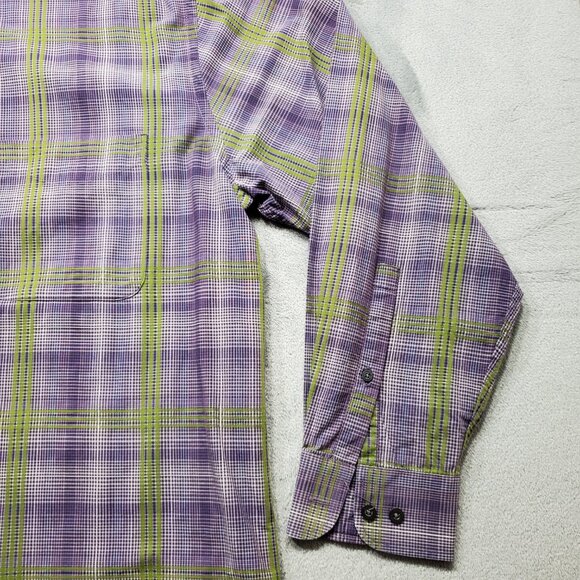 Alan Flusser Button Down Long Sleeve Plaid Shirt Purple White Brown Mn Sz L - Picture 5 of 9